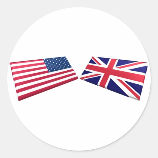 Flagge der USA und des Vereinigten Königreichs Runder Aufkleber (Vorderseite)