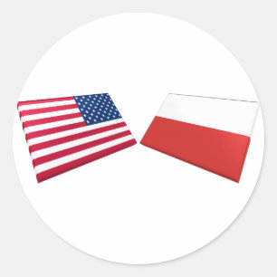 Flagge der USA und Polens Runder Aufkleber