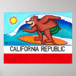 Flagge des Surfbären von Kalifornien Poster