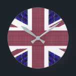 Flagge des Vereinigten Königreichs, England, Großb Runde Wanduhr<br><div class="desc">England Flag,  England,  Großbritannien Flag Clock.
Die Fahne wird mit Bildern von Edelsteinen hergestellt:
Der blaue Hintergrund ist rechteckig,  blaue Saphire.
Die roten Streifen sind rechteckige Rubien.
Die Sterne sind Diamanten.</div>