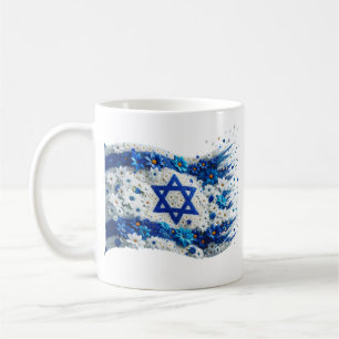 Flagge des Volkes Israel blühend in Blumen. Tasse