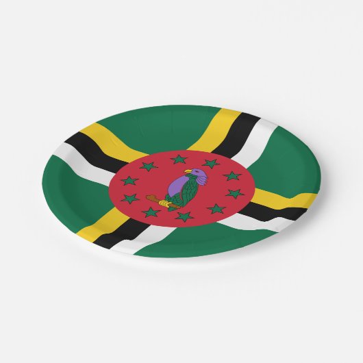 Flagge Dominicas Pappteller (Schrägansicht)