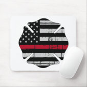 Flagge-Feuerwehrmann-Kreuz-dünne rote Linie Mousepad (Mit Mouse)