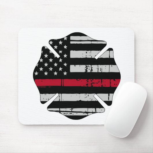 Flagge-Feuerwehrmann-Kreuz-dünne rote Linie Mousepad (Mit Mouse)