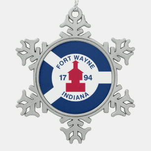 Flagge Fort Wayne, Indiana Schneeflocken Zinn-Ornament