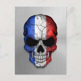 Flagge Frankreichs auf einem Stahlschädel Postkarte