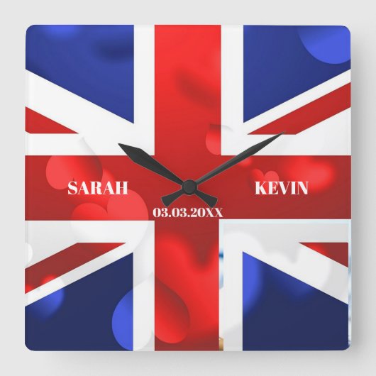 Flagge für benutzerdefiniertes Foto England Quadratische Wanduhr (Vorderseite)