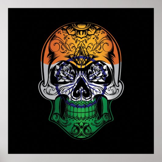 Flagge für Indiens Schädel und Rose Poster (Vorne)