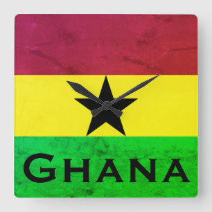 Flagge Ghanas (Westafrika) Quadratische Wanduhr