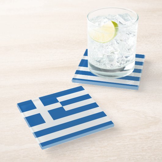 Flagge Griechenlands Glasuntersetzer (Schrägansicht)