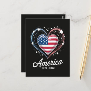 Flagge Herz 1776 2026 4. Juli 250. Geburtstag Postkarte