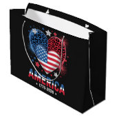 Flagge Herz Leopard 1776 2026 4. Juli Große Geschenktüte (Rückseite Schrägansicht)