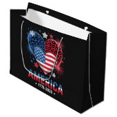 Flagge Herz Leopard 1776 2026 4. Juli Große Geschenktüte (Vorderseite Schrägansicht)