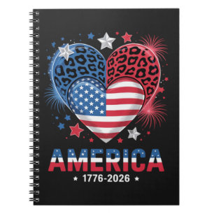 Flagge Herz Leopard 1776 2026 4. Juli Notizblock