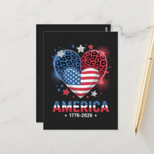 Flagge Herz Leopard 1776 2026 4. Juli  Postkarte