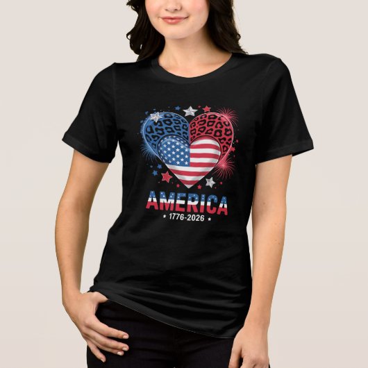 Flagge Herz Leopard 1776 2026 4. Juli Tri-Blend Shirt (Vorderseite)