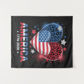 Flagge Herz Leopard 1776 2026 4. Juli Wandteppich (Vorderseite (Horizontal))