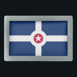 Flagge Indianapolis, Indiana Rechteckige Gürtelschnalle<br><div class="desc">Belt Buckle mit der Flagge der Stadt Indianapolis,  Indiana; blaue Flagge mit weißem Kreuz und rotem Kreis mit weißem Stern in der Mitte</div>