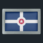 Flagge Indianapolis, Indiana Rechteckige Gürtelschnalle<br><div class="desc">Belt Buckle mit der Flagge der Stadt Indianapolis,  Indiana; blaue Flagge mit weißem Kreuz und rotem Kreis mit weißem Stern in der Mitte</div>