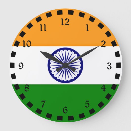 Flagge Indiens Große Wanduhr (Vorderseite)