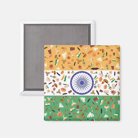 Flagge Indiens mit Kulturgütern Magnet (Vorderseite/Rückseite)