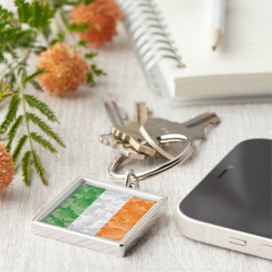 Flagge Irlands mit Kleeblättern Schlüsselanhänger