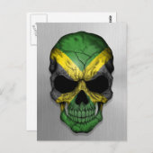 Flagge Jamaikas auf einem Stahlschädel Postkarte (Vorne/Hinten)