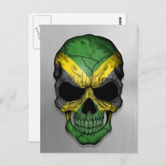 Flagge Jamaikas auf einem Stahlschädel Postkarte (Vorne/Hinten)