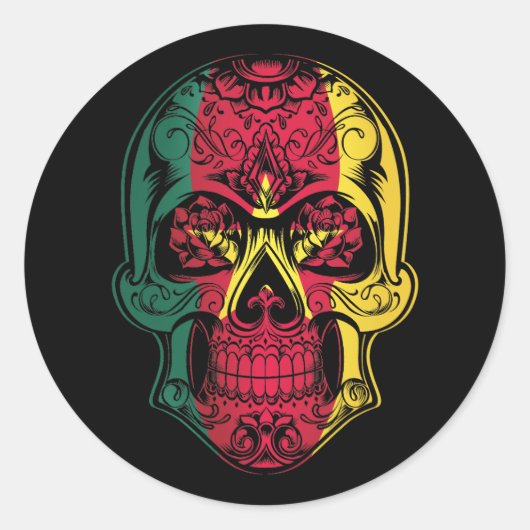 Flagge Kameruns Schädel und Rose Runder Aufkleber (Vorderseite)