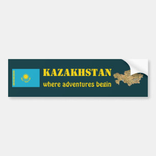 Flagge Kasachstans + Karte Autoaufkleber