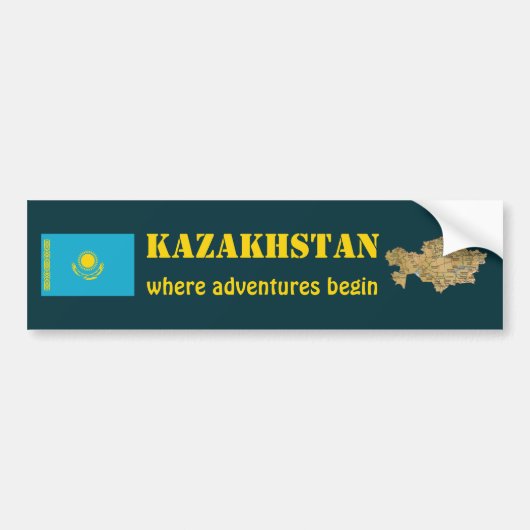 Flagge Kasachstans + Karte Autoaufkleber (Vorne)