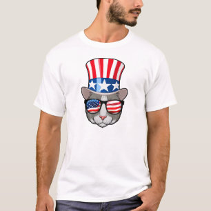 Flagge-Katze mit Zylinder und Gläsern T-Shirt