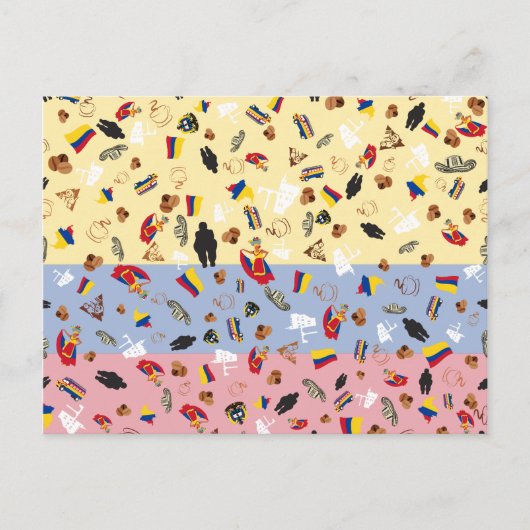 Flagge Kolumbiens mit berühmten Gegenständen des L Postkarte (Vorderseite)