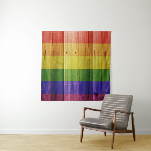 Flagge mit hölzernem Regenbogen Wandteppich