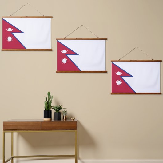 Flagge Nepals Wandteppich Mit Holzrahmen (Asymmetrisch)