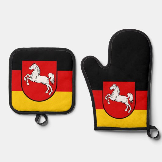 Flagge Niedersachsens Ofenhandschuh & Topflappen-Set (Vorderseite)