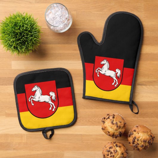 Flagge Niedersachsens Ofenhandschuh & Topflappen-Set (Oben Unten)