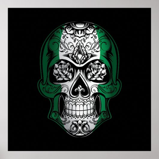 Flagge Nigerias: Schädel und Rose Poster (Vorne)