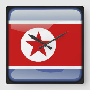 Flagge Nordkoreas Quadratische Wanduhr