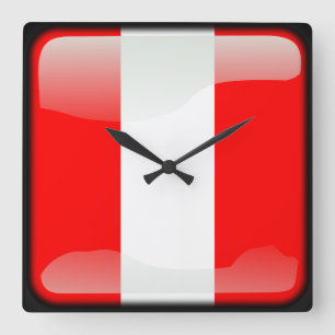 Flagge Perus Quadratische Wanduhr