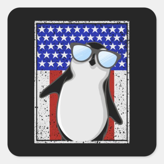 Flagge Pinguin USA Quadratischer Aufkleber (Vorderseite)