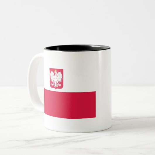Flagge Polens (mit Wappen) Zweifarbige Tasse (Vorderseite Links)