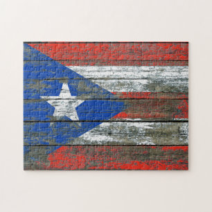 Flagge Puerto Ricos auf rauhen Holzbrettern Effekt Puzzle