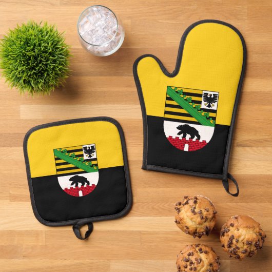 Flagge Sachsen-Anhalt-Mauspad Ofenhandschuh & Topflappen-Set (Oben Unten)