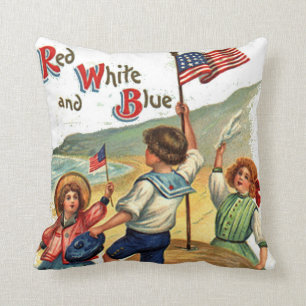 Flagge scherzt Strand-Vintage Postkarten-Kunst Kissen