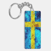 Flagge Schwedens - Meereswellen Schlüsselanhänger (Vorderseite links)