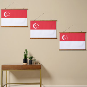 Flagge Singapurs Wandteppich Mit Holzrahmen