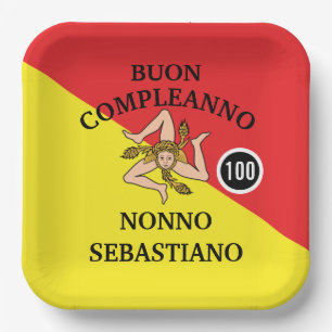 Flagge Siziliens Buon Compleanno oder Anniversario Pappteller