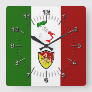 Flagge Siziliens (Italien) Quadratische Wanduhr