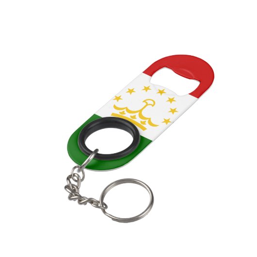 Flagge Tadschikistans Mini Flaschenöffner (Rückseite Schrägansicht)
